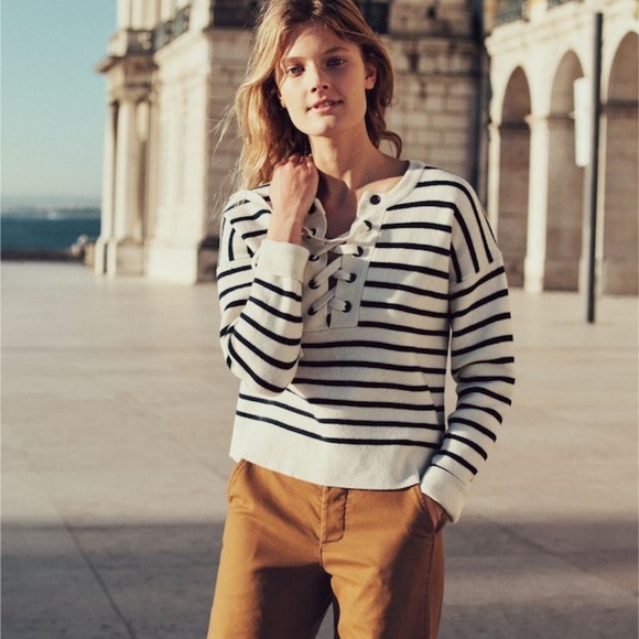 Madewell Sweaters - Madewell | Striped Lace-Up Wool Cardigan Sweater